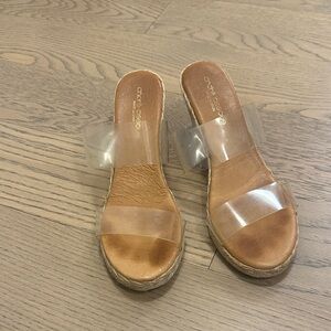 Andre Assous Clear Strap Tan Espadrille Bella wedge sandal